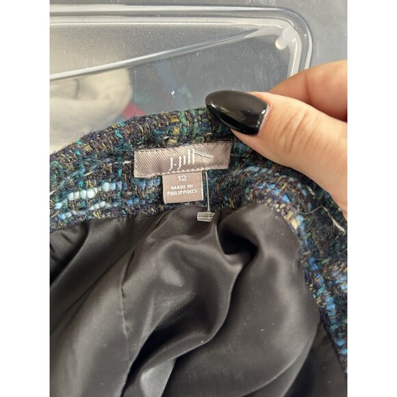 J Jill Women’s 12 Tweed Pencil Skirt Blue Green Bouclé Textured Classic Work - Picture 4 of 7